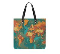LPSADGF Pink Flamingo on Beach Tote Bags for Women Leather Handbag Makeup Bag with Magnetic Buckle Design Casual Bag, Rust World Map, 39x39cm