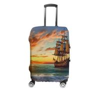 LPSADGF Pirate Ship in The Sunset Luggage Cover Protector - Travel Suitcase Sleeve with Dual-Sided Prints, Universal Fit 18-32 Inch, Washable Anti-Scratch Travel Baggage Cover, white, M, Colorful