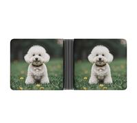 LPSADGF Poppy Flowers Men's Wallet Leather Money Clip Slim Passcase With 6 Card Slots, 2 Hidden Pockets, Bichon Frise Dog on the grass, One Size, Modern