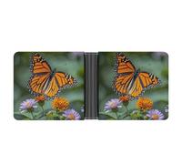 LPSADGF Poppy Flowers Men's Wallet Leather Money Clip Slim Passcase With 6 Card Slots, 2 Hidden Pockets, Monarch butterflies, One Size, Modern