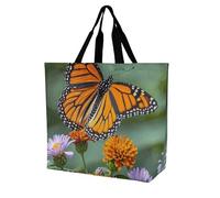LPSADGF Poppy Flowers Tote Bag for Women - Reusable Foldable Grocery Shopping Bag, Crossbody Shoulder Handbag, Monarch Butterflies, 40x40x16cm