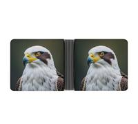 LPSADGF Punk Rock Earphones Skull Men's Wallet Leather Money Clip Slim Passcase With 6 Card Slots, 2 Hidden Pockets, Spear falcon, white eagle, One Size, Modern