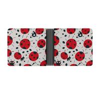 LPSADGF Punk Rock Earphones Skull Men's Wallet Leather Money Clip Slim Passcase With 6 Card Slots, 2 Hidden Pockets, Red black spotted ladybug, One Size, Modern