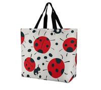 LPSADGF Punk Rock Earphones Skull Tote Bag for Women - Reusable Foldable Grocery Shopping Bag, Crossbody Shoulder Handbag, Red Black Spotted Ladybug, 40x40x16cm