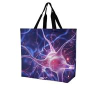 LPSADGF Purple Flowers Tote Bag for Women - Reusable Foldable Grocery Shopping Bag, Crossbody Shoulder Handbag, Blue Nerve Cell, 40x40x16cm