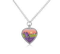 LPSADGF Purple Lavender Fields Pet Cremation Jewelry for Ashes, Pet Urn Necklace Dog Cat Ashes Holder Memorial Locket Pendant with Long Chain, Cremation Urn Necklace for Pets Lovers
