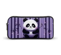 LPSADGF Purple Striped Panda Pencil Pouch Large Capacity Pencil Case- Multi-Use Zippered Pen Organizer, Portable Makeup Bag & Travel Pouch for Office Stationery (8.7x4.7)