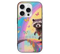 LPSADGF Rainbow Bridge Raccoon for iPhone 16 Case, Slim Tempered Glass Back Protective Cover, Soft TPU Shockproof Protective Phone Case