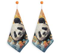 LPSADGF Rainbow Cartoon Panda Kitchen Hand Towels Absorbent Towels Quick-Drying Towel with Loop & Hook Soft Dish Cloths for Kitchen & Bathroom 2PCS