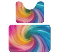 LPSADGF Rainbow Colored Swirl Bathroom Rug Set Soft Bath Rug Toilet Mat U-Shaped Bath Rugs Quickly Dry Mat for Bathroom, Tub, Washable, Super Absorbent Floor Mats 15.7"x23.6"