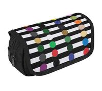 LPSADGF Rainbow Polka Dot Stripe Black And White Large Pencil Case High Capacity Pencil Pouch Aesthetic Holder Box Storage Bag Desk Organizer Marker Pouch Pen for Supplies Makeup Bag & Daily Use