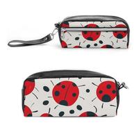 LPSADGF Red Black Spotted Ladybug Pencil Case - Large Capacity Pencil Pouch with Double Compartments PU Leather Zippered Organizer Bag for Office & Travel | Water-Resistant Cosmetic Makeup Bag
