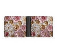 LPSADGF Red Eyed Tree Frog Men's Wallet Leather Money Clip Slim Passcase With 6 Card Slots, 2 Hidden Pockets, Pink White Gold Flowers, One Size, Modern