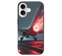 LPSADGF Red Flame Fighter for iPhone 16 Case, Slim Tempered Glass Back Protective Cover, Soft TPU Shockproof Protective Phone Case