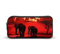 LPSADGF Red Full Moon Elephants Pencil Pouch Large Capacity Pencil Case- Multi-Use Zippered Pen Organizer, Portable Makeup Bag & Travel Pouch for Office Stationery (8.7x4.7)