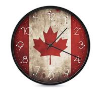 LPSADGF Retro Canada Flag Wall Clock, Modern Small Wall Clocks 10 Inch, Round Silent Non-Ticking Analog Classic for Office, Home, Bathroom, Kitchen, Bedroom