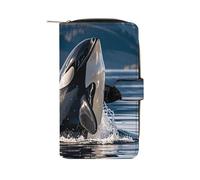 LPSADGF Rocky Mountains Wallet with 12 Card Slots - PU Leather Long Clutch Purse, Zipper Coin Holder & ID Window, Lightweight Travel Cash Wallet, Orca Killer Whale, 19.7x11x3.5cm, Modern