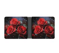 LPSADGF Romantic Red Roses Men's Wallet Leather Money Clip Slim Passcase With 6 Card Slots, 2 Hidden Pockets, Romantic Red Roses, One Size, Modern