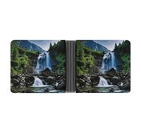 LPSADGF Romantic Red Roses Men's Wallet Leather Money Clip Slim Passcase With 6 Card Slots, 2 Hidden Pockets, Scenic mountain waterfall, One Size, Modern
