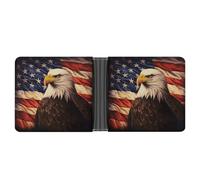 LPSADGF Romantic Red Roses Men's Wallet Leather Money Clip Slim Passcase With 6 Card Slots, 2 Hidden Pockets, Flag and Eagle, One Size, Modern