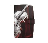LPSADGF Rough - Scaled Bush Viper Wallet with 12 Card Slots - PU Leather Long Clutch Purse, Zipper Coin Holder & ID Window, Lightweight Travel Cash Wallet, Silver Violin, 19.7x11x3.5cm, Modern