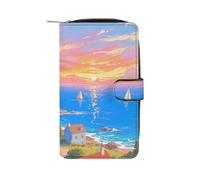 LPSADGF Rough - Scaled Bush Viper Wallet with 12 Card Slots - PU Leather Long Clutch Purse, Zipper Coin Holder & ID Window, Lightweight Travel Cash Wallet, Seaside Town, 19.7x11x3.5cm, Modern