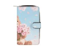 LPSADGF Rough - Scaled Bush Viper Wallet with 12 Card Slots - PU Leather Long Clutch Purse, Zipper Coin Holder & ID Window, Lightweight Travel Cash Wallet, Sakura Bear, 19.7x11x3.5cm, Modern
