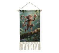 LPSADGF Running Monkey Poster Hanger Frame Cotton Linen Artwork Wooden Shaft Hanging Poster Posters Wall Art with Wooden Frames Wall Hanging Banner Decor for Living Room Bedroom