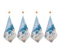 LPSADGF Santorini Greek Island Kitchen Hand Towels Absorbent Towels Quick-Drying Towel with Loop & Hook Soft Dish Cloths for Kitchen & Bathroom 4PCS