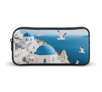LPSADGF Santorini Greek Island Pencil Pouch Large Capacity Pencil Case- Multi-Use Zippered Pen Organizer, Portable Makeup Bag & Travel Pouch for Office Stationery (8.7x4.7)