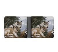 LPSADGF Sea Sunset Flying Dragon Men's Wallet Leather Money Clip Slim Passcase With 6 Card Slots, 2 Hidden Pockets, Snow Mountain Wild Wolf, One Size, Modern