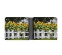 LPSADGF Sea Sunset Flying Dragon Men's Wallet Leather Money Clip Slim Passcase With 6 Card Slots, 2 Hidden Pockets, Sunflowers white picket fence, One size