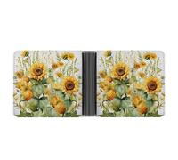 LPSADGF Sea Sunset Flying Dragon Men's Wallet Leather Money Clip Slim Passcase With 6 Card Slots, 2 Hidden Pockets, Sunflower and Corn, One Size, Modern