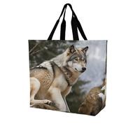 LPSADGF Sea Sunset Flying Dragon Tote Bag for Women - Reusable Foldable Grocery Shopping Bag, Crossbody Shoulder Handbag, Snow Mountain Wild Wolf, 40x40x16cm