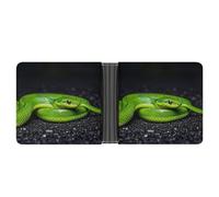 LPSADGF Shabby Chic Roses Men's Wallet Leather Money Clip Slim Passcase With 6 Card Slots, 2 Hidden Pockets, The green snake, One Size, Modern