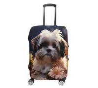 LPSADGF Shih Tzu Dog And Flowers Luggage Cover Protector - Travel Suitcase Sleeve with Dual-Sided Prints, Universal Fit 18-32 Inch, Washable Anti-Scratch Travel Baggage Cover, white, Small, Colorful