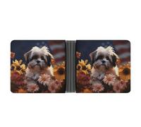 LPSADGF Shih Tzu Dog And Flowers Men's Wallet Leather Money Clip Slim Passcase With 6 Card Slots, 2 Hidden Pockets, Shih Tzu Dog and Flowers, One size, Modern