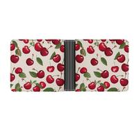 LPSADGF Shih Tzu Dog And Flowers Men's Wallet Leather Money Clip Slim Passcase With 6 Card Slots, 2 Hidden Pockets, Red Cherry Pattern, One size, Modern
