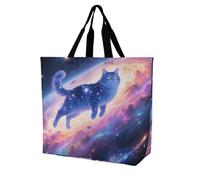 LPSADGF Silver Horse Tote Bag for Women - Reusable Foldable Grocery Shopping Bag, Crossbody Shoulder Handbag, Stellar Cat, 40x40x16cm