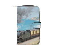 LPSADGF Silver Horse Wallet with 12 Card Slots - PU Leather Long Clutch Purse, Zipper Coin Holder & ID Window, Lightweight Travel Cash Wallet, Steam train by the sea, 19.7x11x3.5cm, Modern