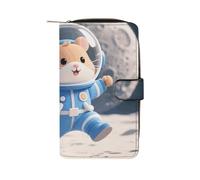 LPSADGF Silver Horse Wallet with 12 Card Slots - PU Leather Long Clutch Purse, Zipper Coin Holder & ID Window, Lightweight Travel Cash Wallet, Space - Suit Hamster, 19.7x11x3.5cm, Modern