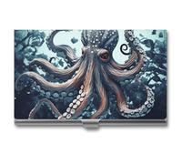 LPSADGF Skateboard Business Card Holder Slim - Metal Aluminum Alloy Credit Card Holder Case, Professional Flip Cover Business Cards Organizer Wallet for Men & Women (Buckle Style), Cool Octopus, One