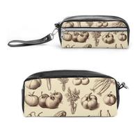 LPSADGF Sketch Style Vegetables Pencil Case - Large Capacity Pencil Pouch with Double Compartments PU Leather Zippered Organizer Bag for Office & Travel | Water-Resistant Cosmetic Makeup Bag