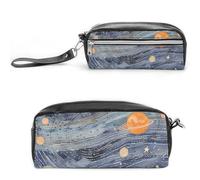 LPSADGF Space Themed Art Pencil Case - Large Capacity Pencil Pouch with Double Compartments PU Leather Zippered Organizer Bag for Office & Travel | Water-Resistant Cosmetic Makeup Bag