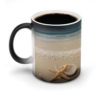 LPSADGF Starfish Shell And Beach Coffee Mug Color Changing Mug Funny Heat Sensitive Color Changing Coffees Cup Ceramic Magic Cup Novelty Coffee Mugs Personalized Tea Cups Gift for Women Men