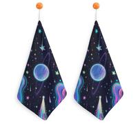 LPSADGF Starry Cosmos Kitchen Hand Towels Absorbent Towels Quick-Drying Towel with Loop & Hook Soft Dish Cloths for Kitchen & Bathroom 2PCS