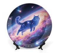 LPSADGF Stellar Cat Decorative Plates Ceramic Decorative Plates for Display Bohemian Style Dinner Plate with Display Stand China Plate for Home Decoration 8inch