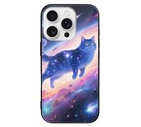 LPSADGF Stellar Cat for iPhone 16 Case, Slim Tempered Glass Back Protective Cover, Soft TPU Shockproof Protective Phone Case
