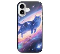LPSADGF Stellar Cat for iPhone 16 Case, Slim Tempered Glass Back Protective Cover, Soft TPU Shockproof Protective Phone Case