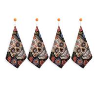 LPSADGF Sugar Skulls Kitchen Hand Towels Absorbent Towels Quick-Drying Towel with Loop & Hook Soft Dish Cloths for Kitchen & Bathroom 4PCS